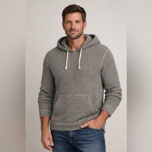 Faherty Mens M Gray Waffle Knit Hoodie Pullover Sweater Cotton Blend